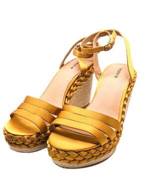 Torrid Wide Width Yellow Gold Satin Wedge Sandals Espadrille 8.5W